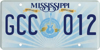 MS license plate GCC012