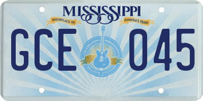 MS license plate GCE045