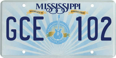 MS license plate GCE102