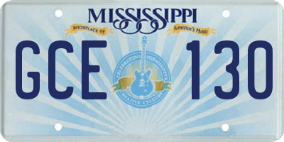 MS license plate GCE130
