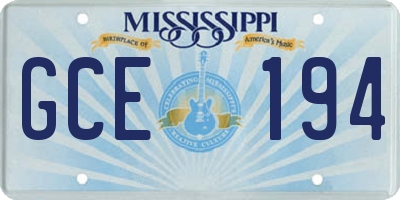 MS license plate GCE194