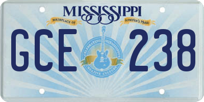 MS license plate GCE238