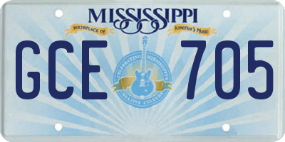 MS license plate GCE705