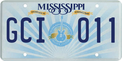 MS license plate GCI011