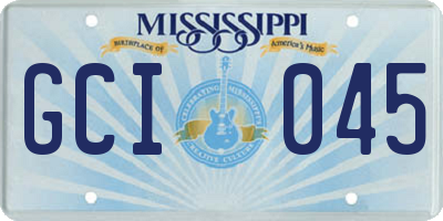 MS license plate GCI045