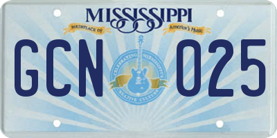 MS license plate GCN025