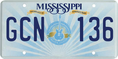 MS license plate GCN136
