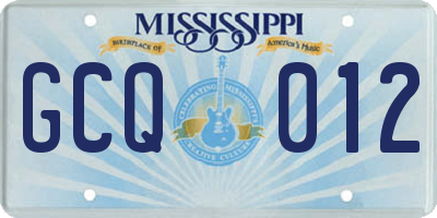 MS license plate GCQ012
