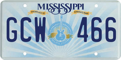 MS license plate GCW466
