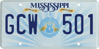 MS license plate GCW501