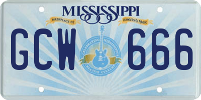 MS license plate GCW666