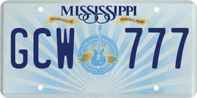 MS license plate GCW777