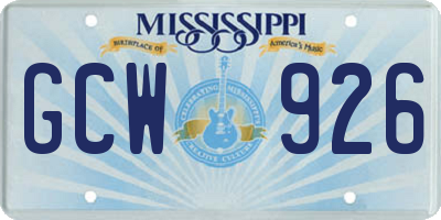 MS license plate GCW926