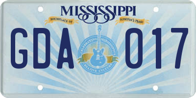 MS license plate GDA017