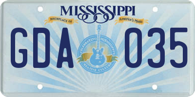 MS license plate GDA035