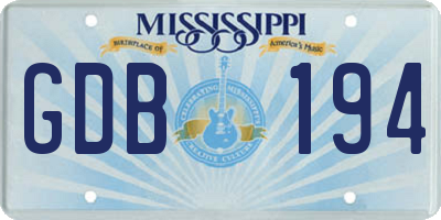 MS license plate GDB194
