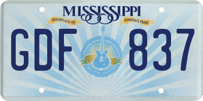 MS license plate GDF837