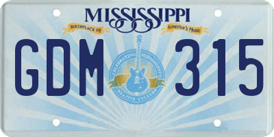 MS license plate GDM315
