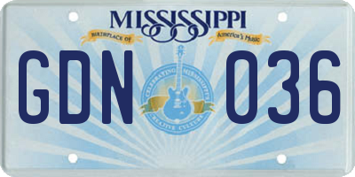 MS license plate GDN036