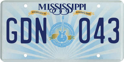MS license plate GDN043