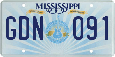 MS license plate GDN091