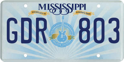 MS license plate GDR803