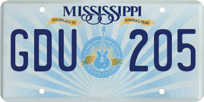 MS license plate GDU205