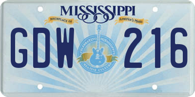 MS license plate GDW216