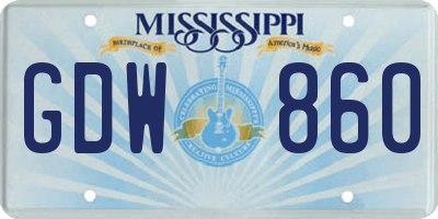 MS license plate GDW860
