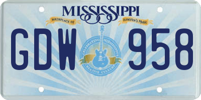 MS license plate GDW958