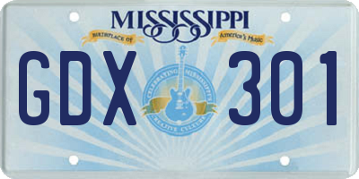 MS license plate GDX301