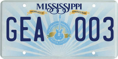 MS license plate GEA003