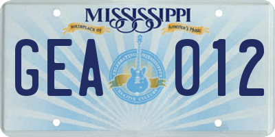 MS license plate GEA012
