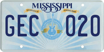MS license plate GEC020