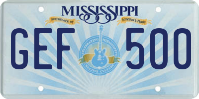 MS license plate GEF500