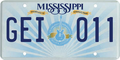 MS license plate GEI011