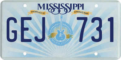 MS license plate GEJ731