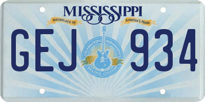 MS license plate GEJ934