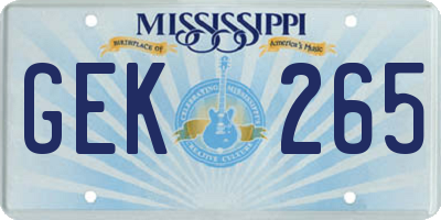 MS license plate GEK265