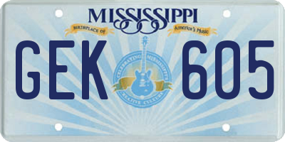 MS license plate GEK605