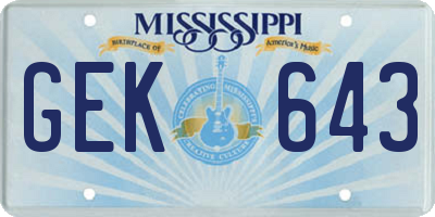 MS license plate GEK643