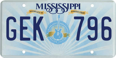MS license plate GEK796