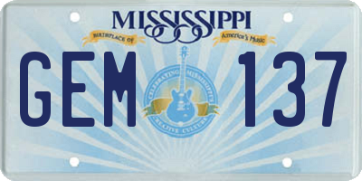 MS license plate GEM137
