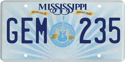 MS license plate GEM235