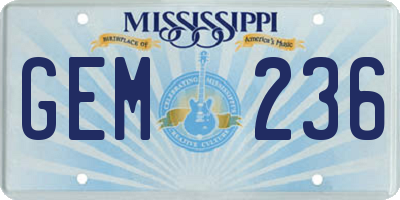 MS license plate GEM236