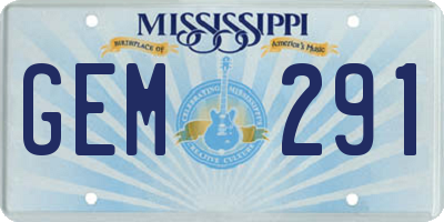 MS license plate GEM291