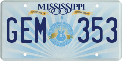 MS license plate GEM353