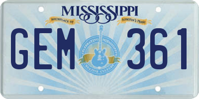MS license plate GEM361