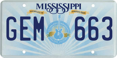 MS license plate GEM663