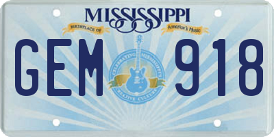 MS license plate GEM918